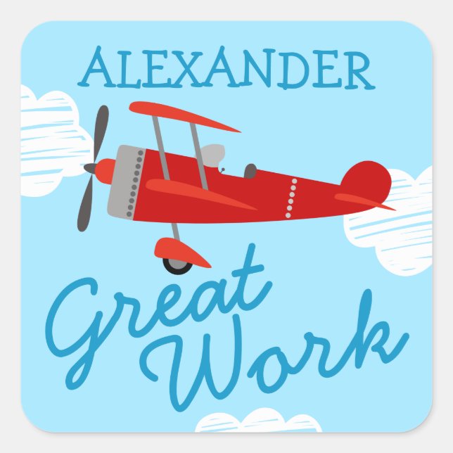 Pegatina Cuadrada Nombre de niño alabado en la escuela del hogar (Anverso)