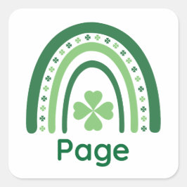 Pegatina Cuadrada Nombre de página Clover Boho Rainbow