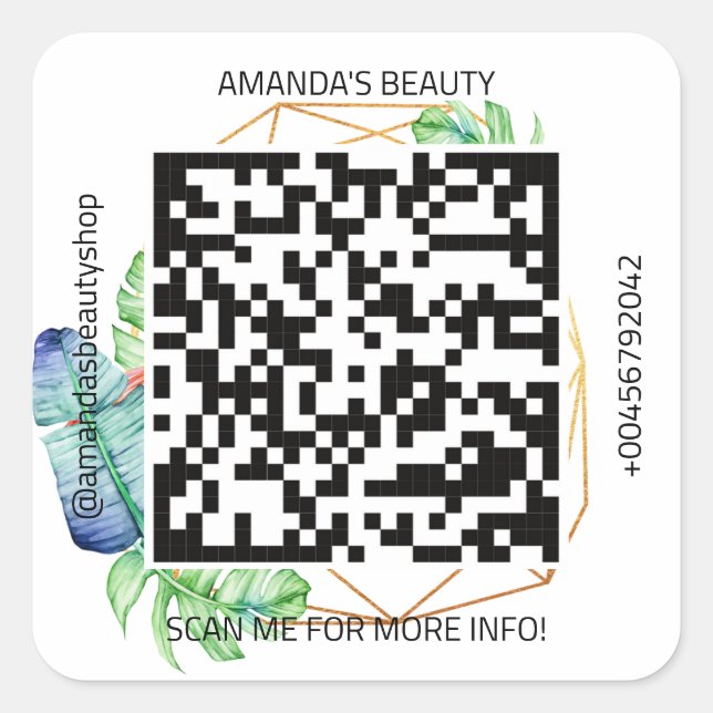 Pegatina Cuadrada Nombre de promoción de código QR Contacto con Oro  (Anverso)
