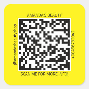 Pegatina Cuadrada Nombre de promoción de código QR Contacto web blan