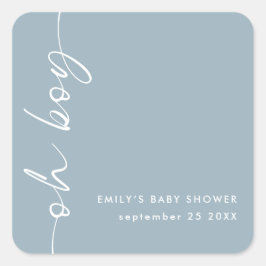 Pegatina Cuadrada Nombre de texto minimalista Oh Boy Dusty Blue Baby