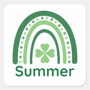 Pegatina Cuadrada Nombre de verano Clover Boho Rainbow