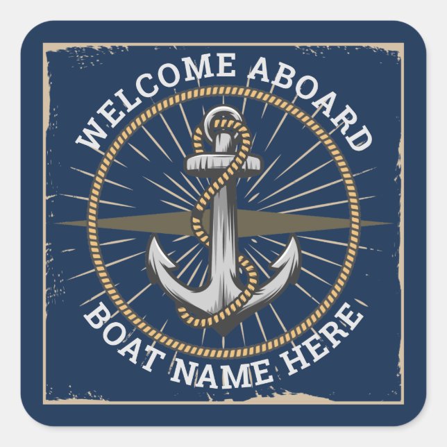 Pegatina Cuadrada nombre del barco personalizado bienvenida a bordo  (Anverso)