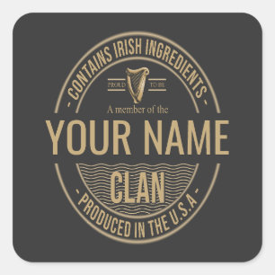 Pegatina Cuadrada Nombre del clan familiar irlandés-estadounidense P