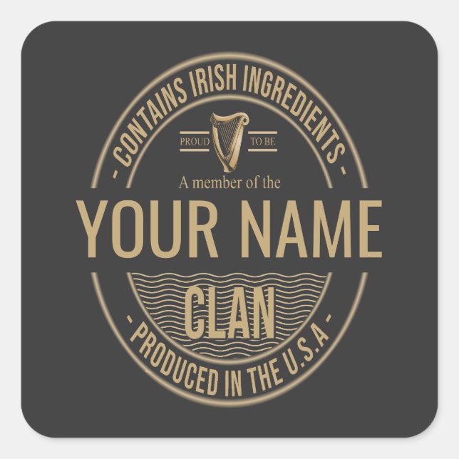 Pegatina Cuadrada Nombre del clan familiar irlandés-estadounidense P (Anverso)