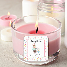 Pegatina Cuadrada Nombre del conejo de Pascua Feliz