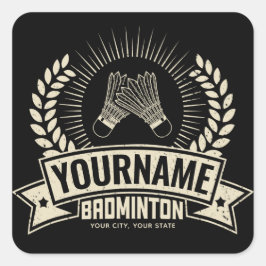 Pegatina Cuadrada Nombre del jugador de Badminton personalizado Racq