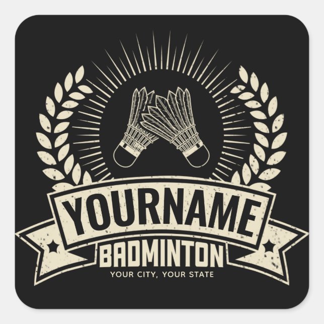 Pegatina Cuadrada Nombre del jugador de Badminton personalizado Racq (Anverso)