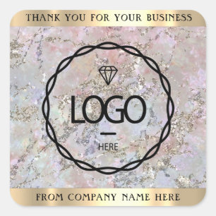 Pegatina Cuadrada Nombre del logotipo Gracias Marble de negocios Hol
