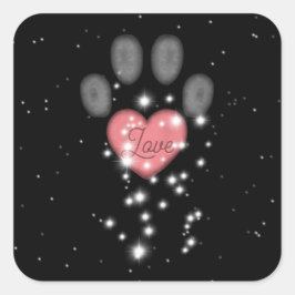 Pegatina Cuadrada Nombre del Mascota de impresión de garra de corazó