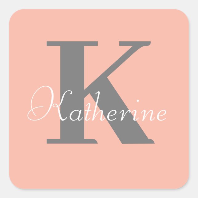 Pegatina Cuadrada Nombre del monograma de la bandeja de luz (Anverso)