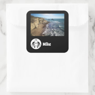 Pegatina Cuadrada Nombre del monograma del cangrejo negro