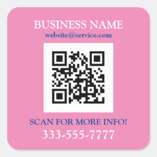 Pegatina Cuadrada Nombre del Negocio Promo, Código QR, Azul Rosa Bla