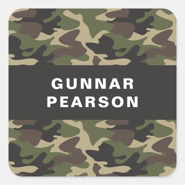 Pegatina Cuadrada Nombre del patrón de camuflaje moderno Negro (Anverso)