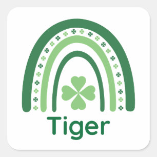 Pegatina Cuadrada Nombre del tigre Arcoiris Clover Boho