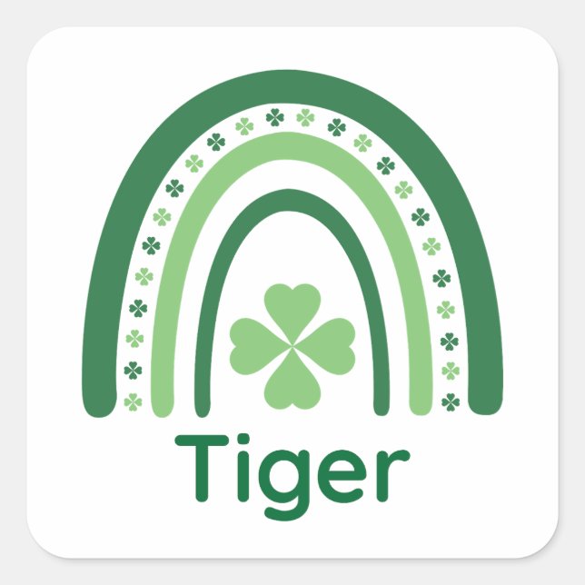 Pegatina Cuadrada Nombre del tigre Arcoiris Clover Boho (Anverso)