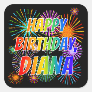 Pegatina Cuadrada Nombre "DIANA", divertido "cumpleaños feliz"