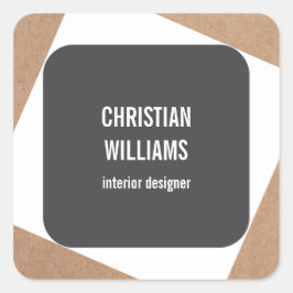 Pegatina Cuadrada Nombre elegante moderno de papel blanco gris de Kr