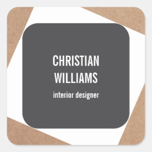 Pegatina Cuadrada Nombre elegante moderno del papel de Kraft del