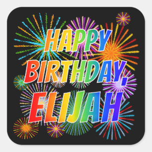 Pegatina Cuadrada Nombre "ELIJAH", divertido "CUMPLEAÑOS FELIZ