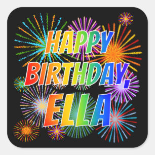 Pegatina Cuadrada Nombre "ELLA", Divertido "FELIZ CUMPLEAÑOS"