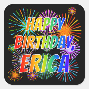 Pegatina Cuadrada Nombre "ERICA", divertido "cumpleaños feliz"