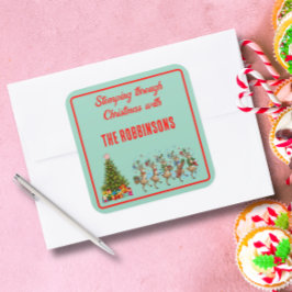 Pegatina Cuadrada Nombre familiar Navidades caprichosos marchando re