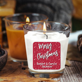 Pegatina Cuadrada Nombre, Feliz Navidad Estrellas Rojas y Blancas