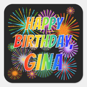 Pegatina Cuadrada Nombre "GINA", divertido "cumpleaños feliz"