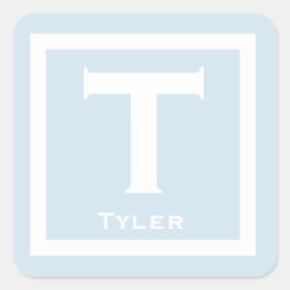 Pegatina Cuadrada Nombre inicial azul niños Fiesta de vuelta a la es