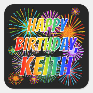 Pegatina Cuadrada Nombre "KEITH", Divertido "FELIZ CUMPLEAÑOS"