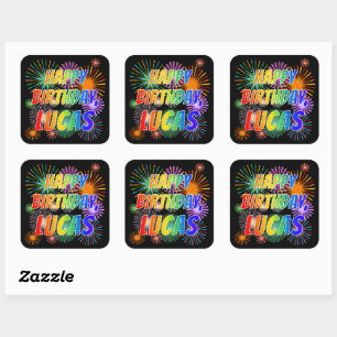 Pegatina Cuadrada Nombre "LUCAS", Divertido "FELIZ CUMPLEAÑOS"