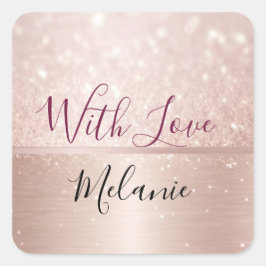 Pegatina Cuadrada Nombre metálico de Glam oro Rosa Purpurinoso