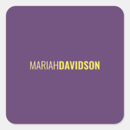 Pegatina Cuadrada Nombre minimalista Profesional Índigo y Amarillo