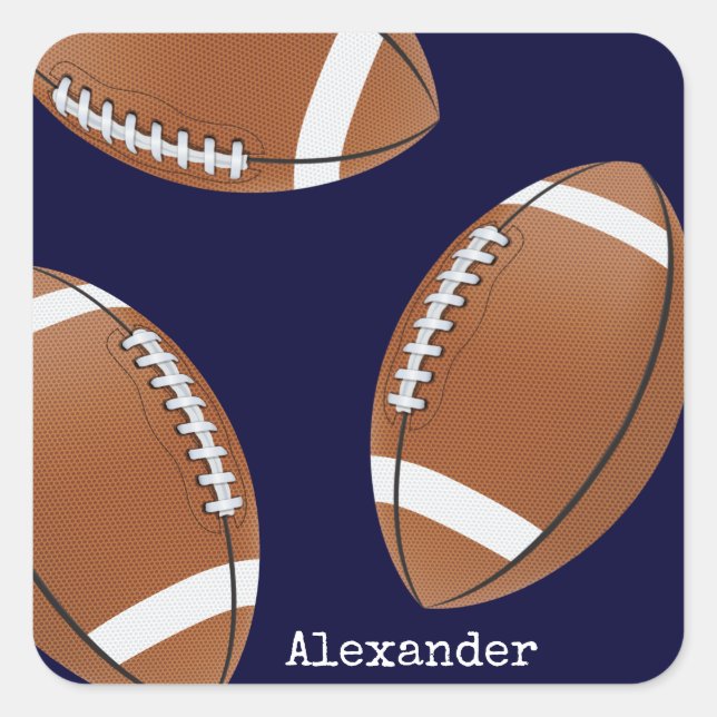 Pegatina Cuadrada Nombre Monogramado Marina de Fútbol Azul (Anverso)