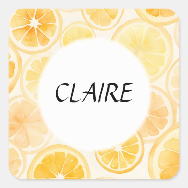 Pegatina Cuadrada Nombre Naranjas blandos y patrón de acuarela de le (Anverso)