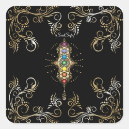 Pegatina Cuadrada Nombre personalizado Alineado Gold Chakra