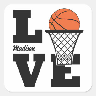 Pegatina Cuadrada Nombre personalizado Amor al baloncesto