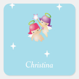 Pegatina Cuadrada Nombre personalizado ángeles lindos en azul
