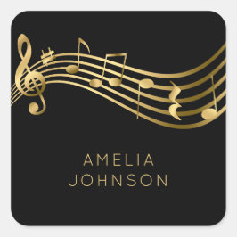 Pegatina Cuadrada Nombre personalizado Back&Gold Music Notes