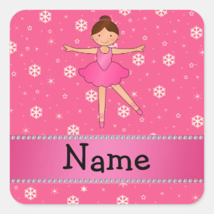 Pegatina Cuadrada Nombre personalizado bailarina de nieve rosa