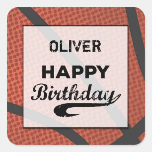 Pegatina Cuadrada Nombre personalizado Baloncesto Cumpleaños Gran Bo