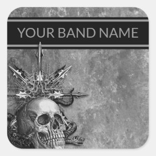 Pegatina Cuadrada Nombre personalizado Banda Merch Rock Skull Metali