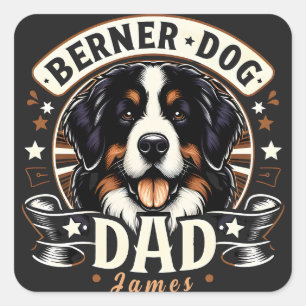 Pegatina Cuadrada Nombre Personalizado Berner Dog Dad - Papi Bernés