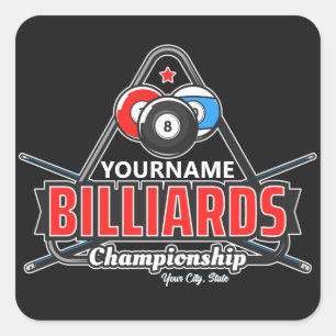 Pegatina Cuadrada NOMBRE Personalizado Billiards 8 Ball Pool Cue Rac