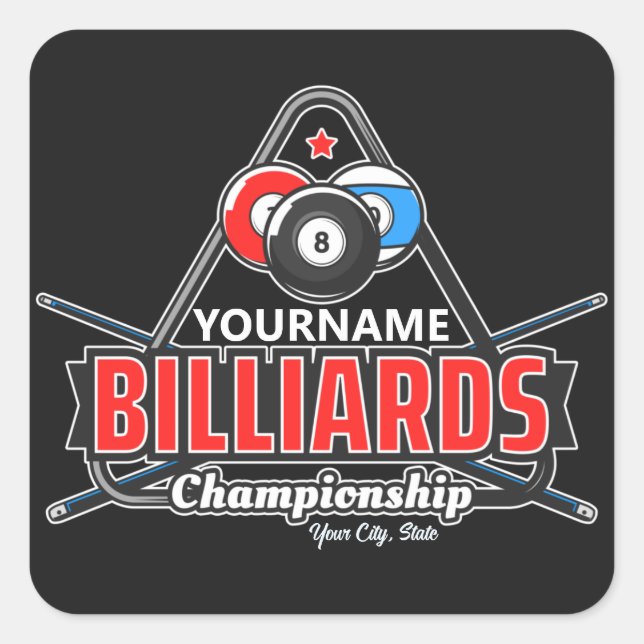 Pegatina Cuadrada NOMBRE Personalizado Billiards 8 Ball Pool Cue Rac (Anverso)