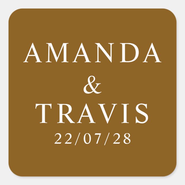 Pegatina Cuadrada Nombre personalizado Boda simple moderno mínimo (Anverso)