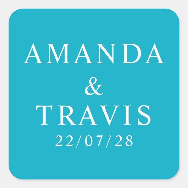 Pegatina Cuadrada Nombre personalizado Boda simple moderno mínimo (Anverso)