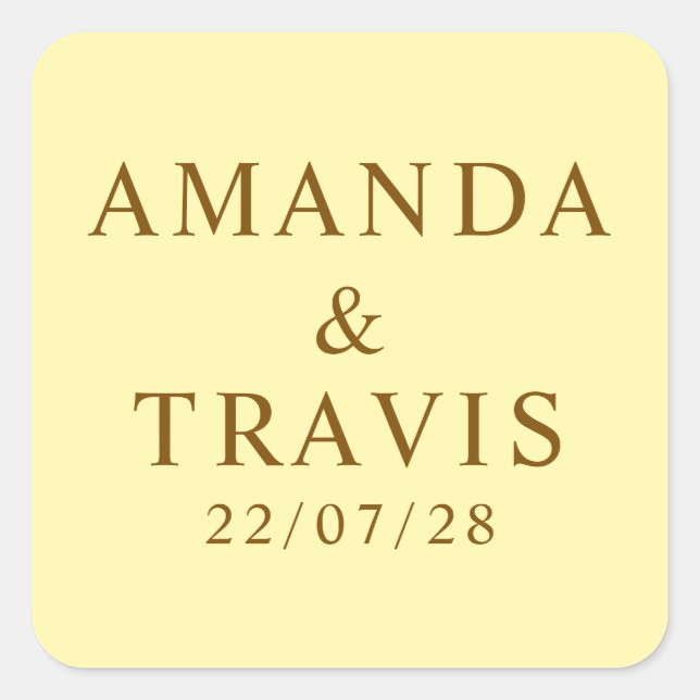 Pegatina Cuadrada Nombre personalizado Boda simple moderno mínimo (Anverso)