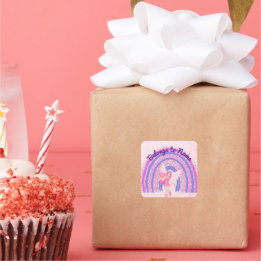 Pegatina Cuadrada Nombre personalizado Bookplate Cuple Purple Rainbo